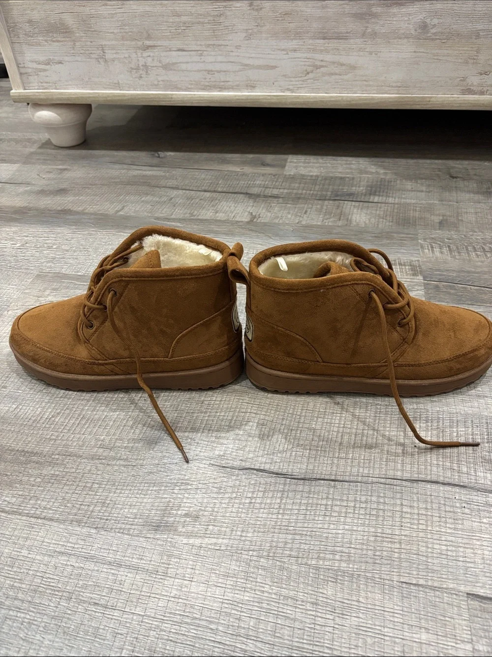 White Mountain Mens Brown Suede Lace-Up Faux Fur Lined Boots